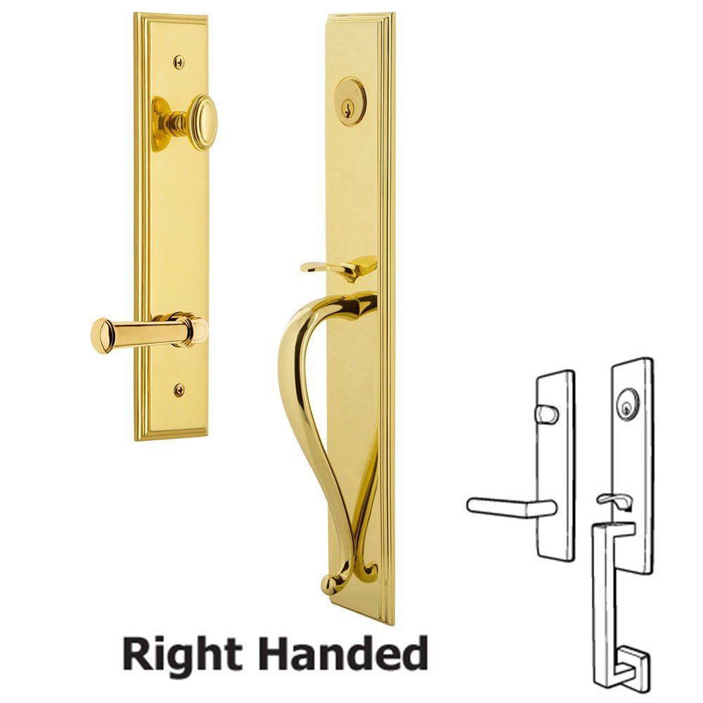 One-Piece Handleset with S Grip and Georgetown Right Handed Lever in Lifetime Brass