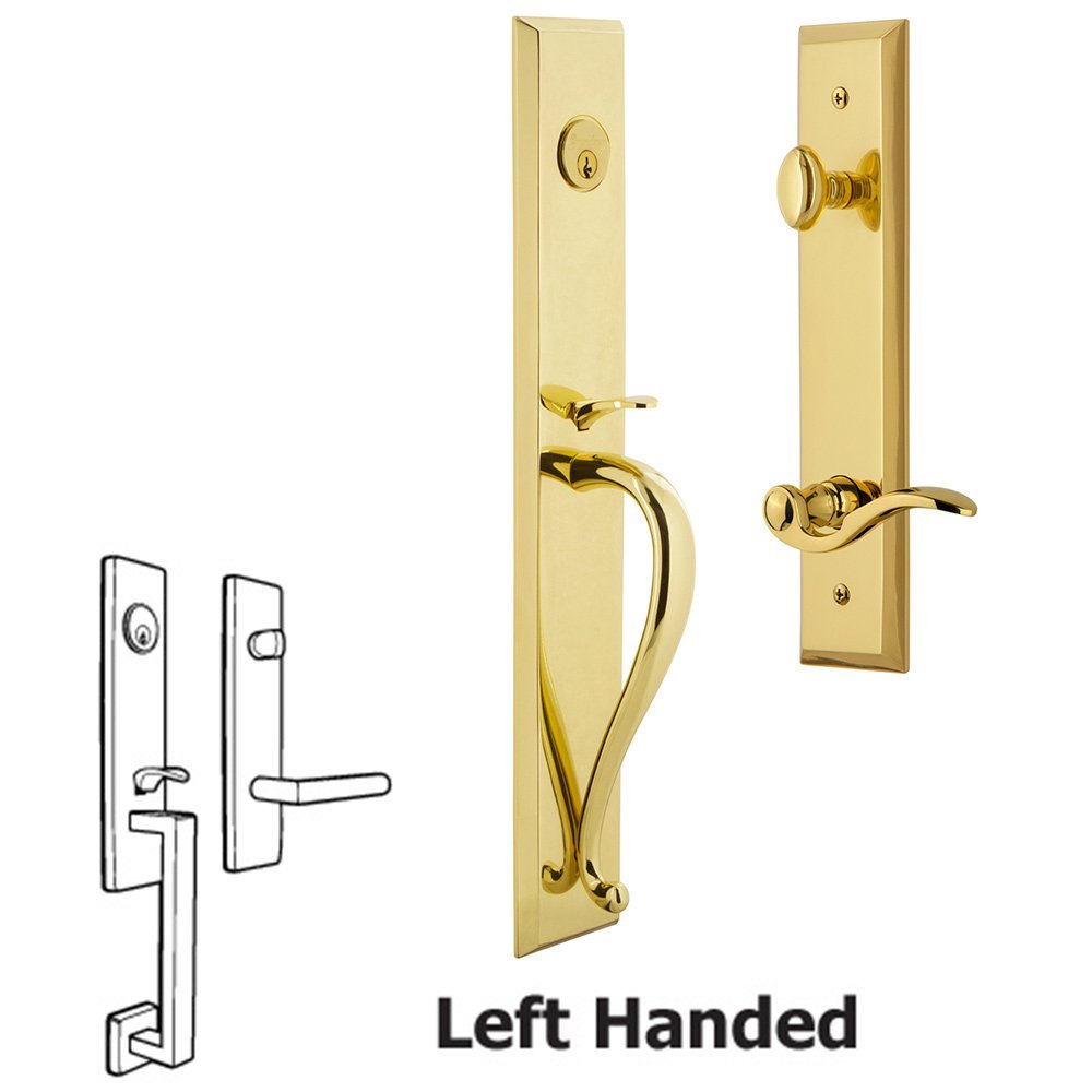 One-Piece Handleset with S Grip and Bellagio Left Handed Lever in Lifetime Brass