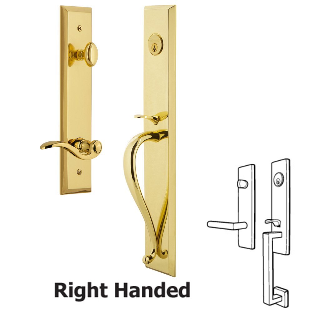 One-Piece Handleset with S Grip and Bellagio Right Handed Lever in Lifetime Brass