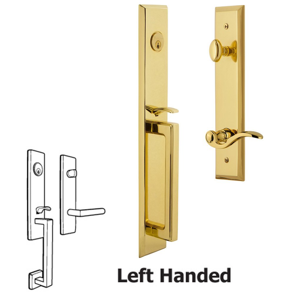 One-Piece Handleset with D Grip and Bellagio Left Handed Lever in Lifetime Brass