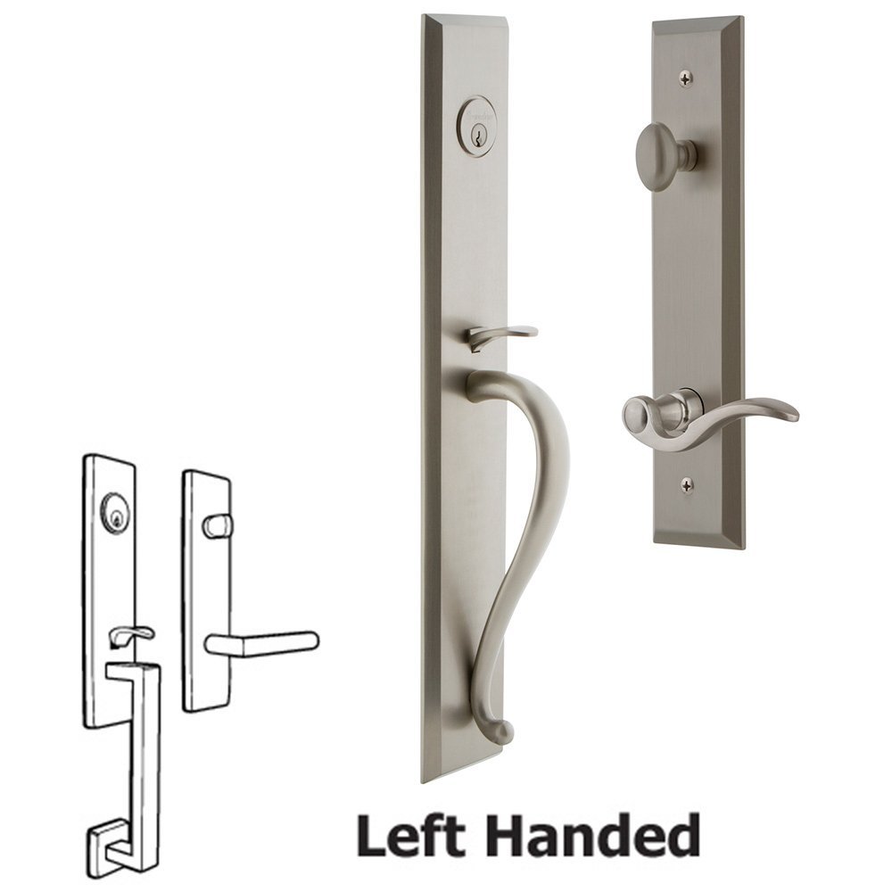One-Piece Handleset with S Grip and Bellagio Left Handed Lever in Satin Nickel