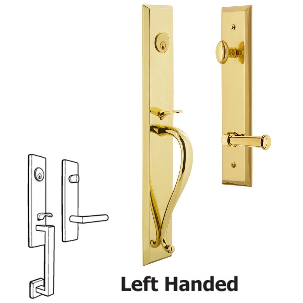 One-Piece Handleset with S Grip and Georgetown Left Handed Lever in Lifetime Brass