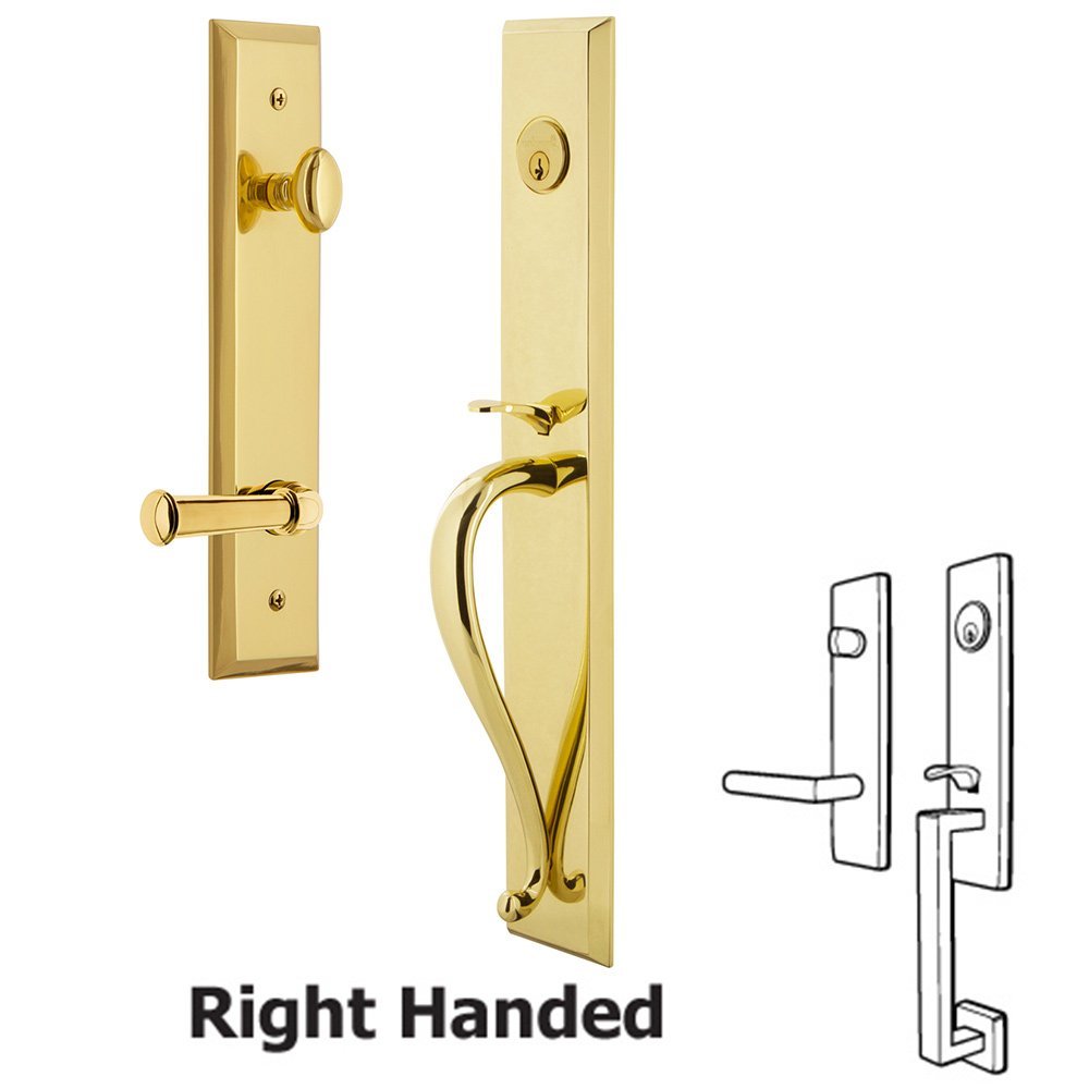 One-Piece Handleset with S Grip and Georgetown Right Handed Lever in Lifetime Brass