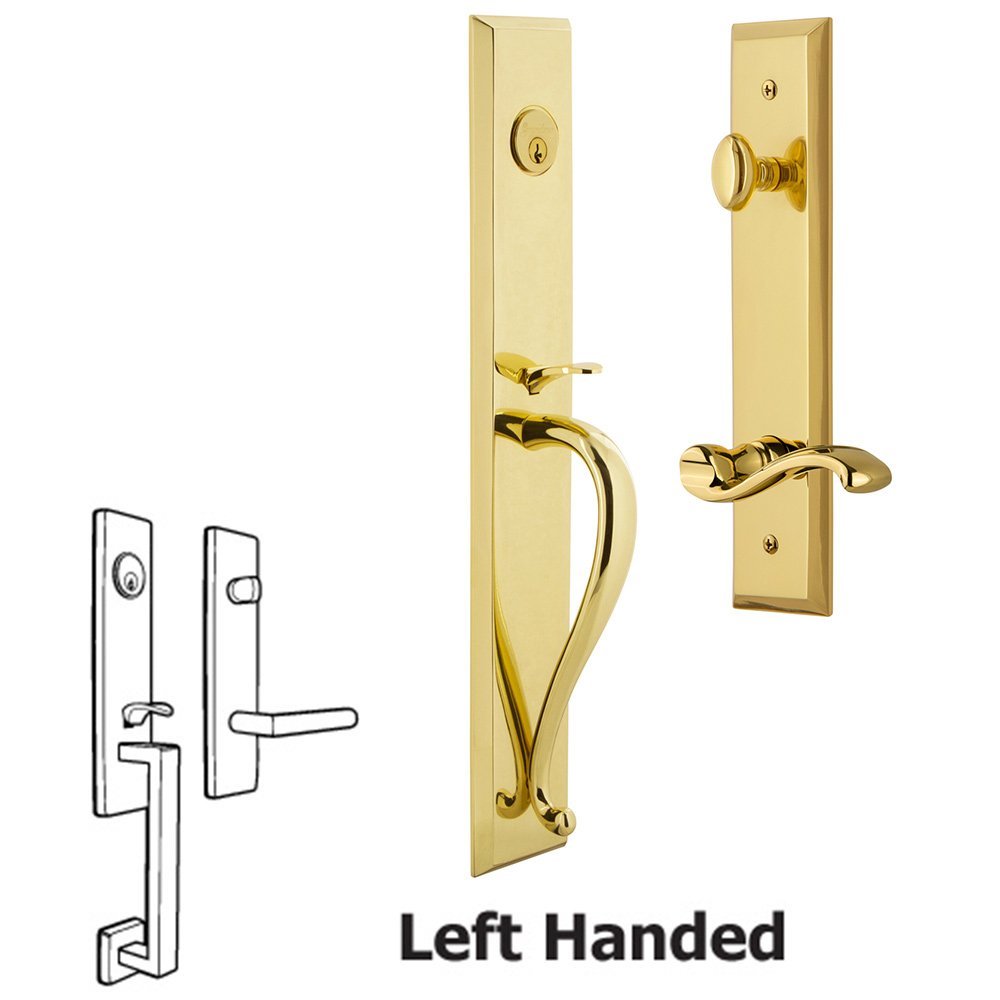 One-Piece Handleset with S Grip and Portofino Left Handed Lever in Lifetime Brass