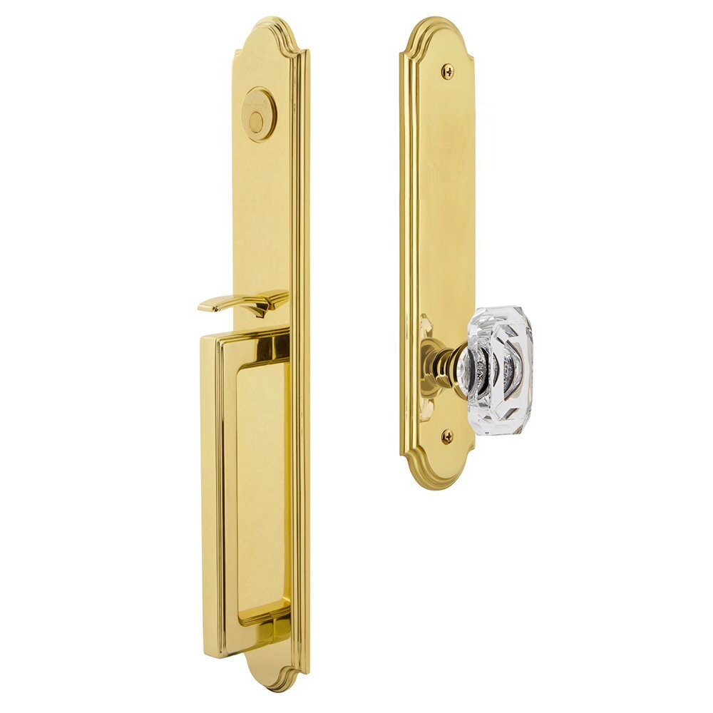 Arc One-Piece Dummy Handleset with D Grip and Baguette Clear Crystal Knob in Lifetime Brass