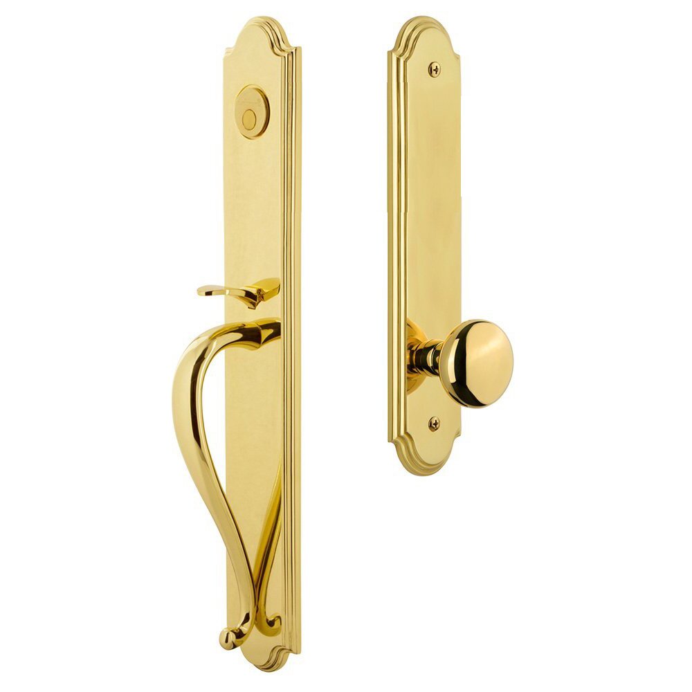 Arc One-Piece Dummy Handleset with S Grip and Fifth Avenue Knob in Lifetime Brass