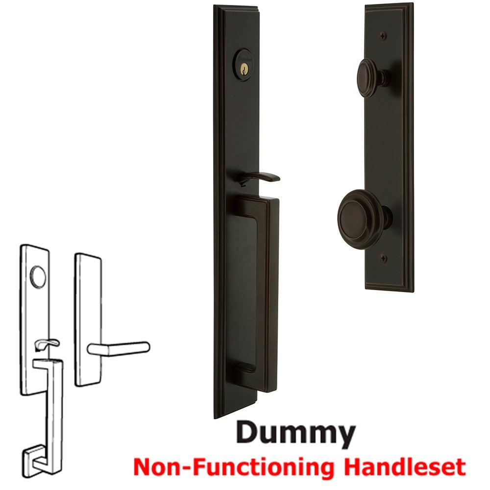 One-Piece Dummy Handleset with D Grip and Circulaire Knob in Timeless Bronze