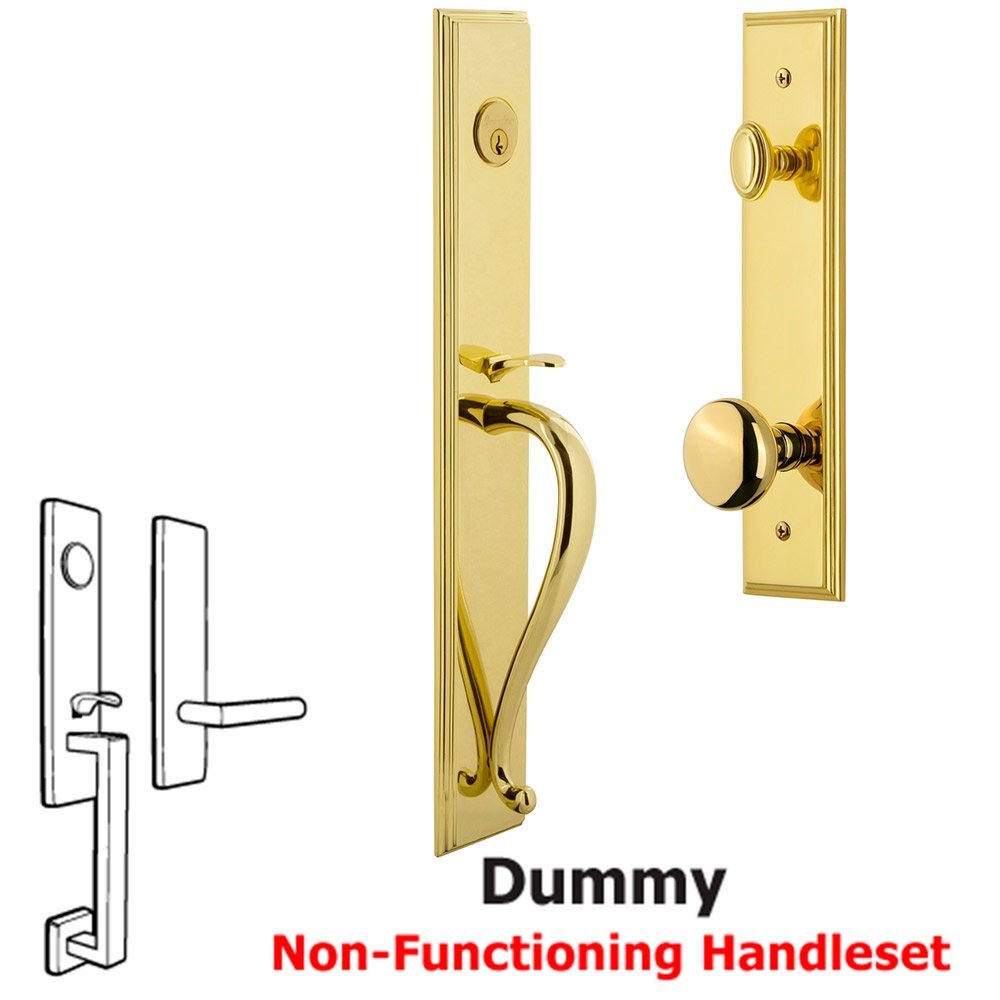 One-Piece Dummy Handleset with S Grip and Fifth Avenue Knob in Lifetime Brass