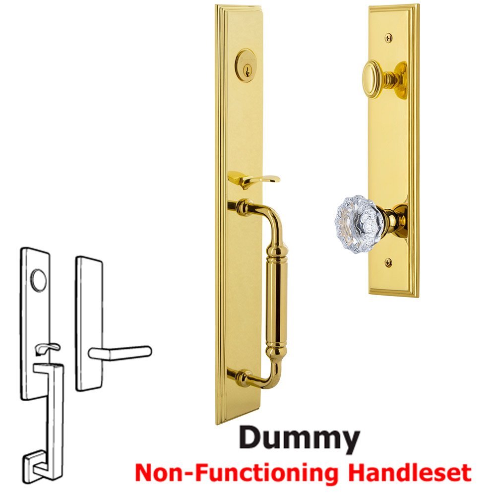 One-Piece Dummy Handleset with C Grip and Fontainebleau Knob in Lifetime Brass