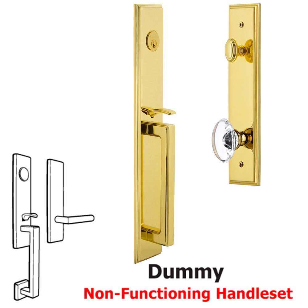 One-Piece Dummy Handleset with D Grip and Provence Knob in Lifetime Brass