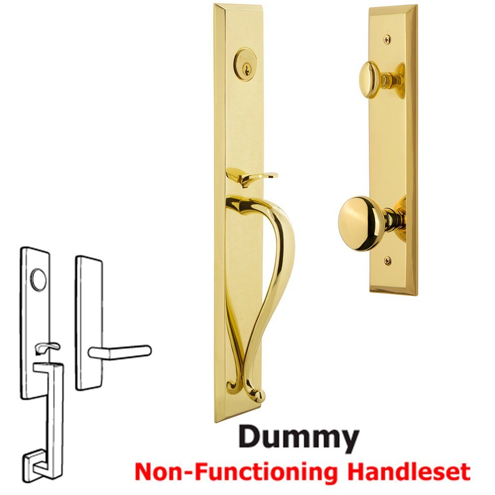One-Piece Dummy Handleset with S Grip and Knob in Lifetime Brass