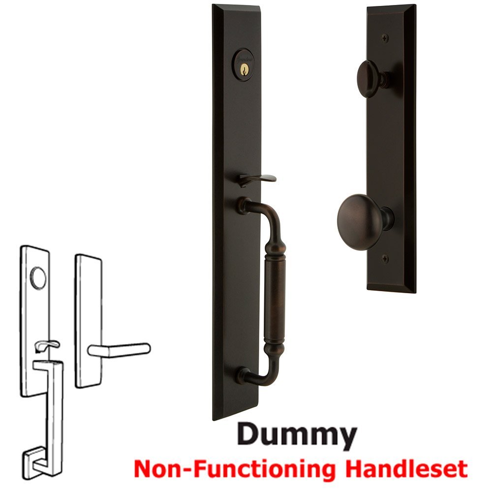 One-Piece Dummy Handleset with C Grip and Knob in Timeless Bronze