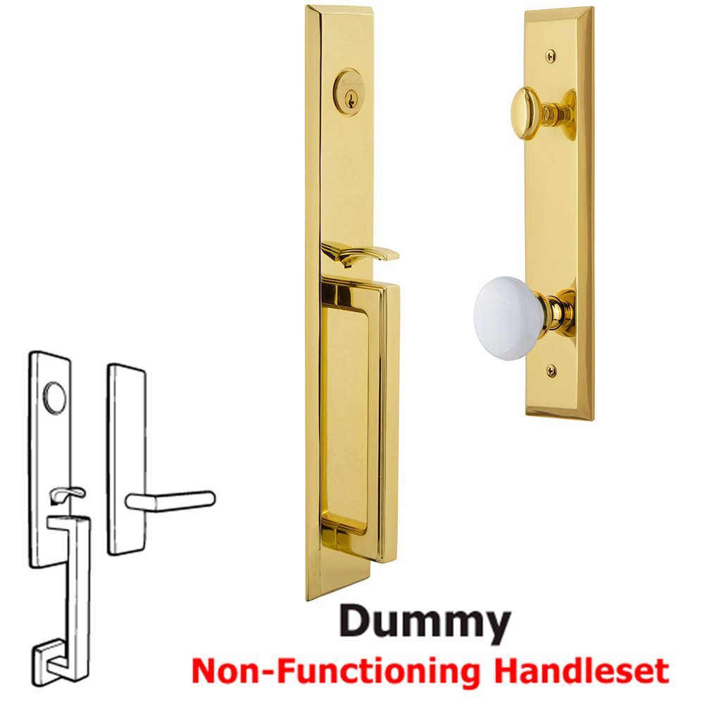 One-Piece Dummy Handleset with D Grip and Hyde Park Knob in Lifetime Brass