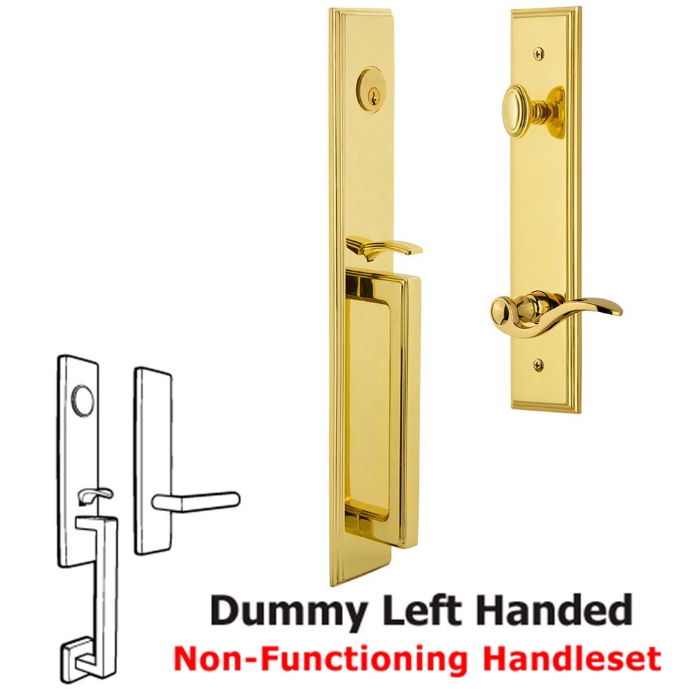 One-Piece Dummy Handleset with D Grip and Bellagio Left Handed Lever in Lifetime Brass