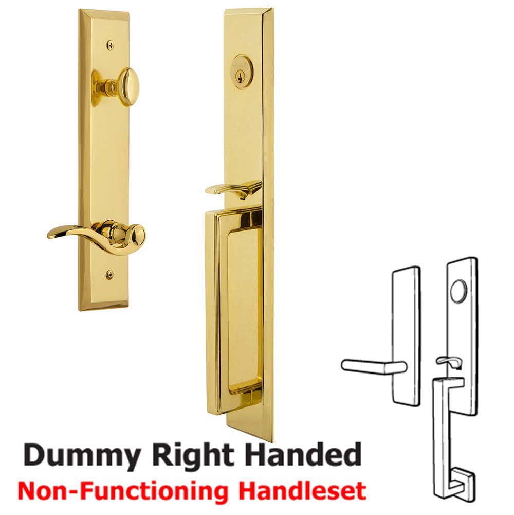One-Piece Dummy Handleset with D Grip and Bellagio Right Handed Lever in Lifetime Brass