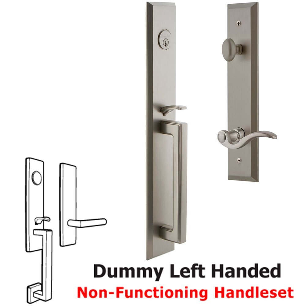 One-Piece Dummy Handleset with D Grip and Bellagio Left Handed Lever in Satin Nickel