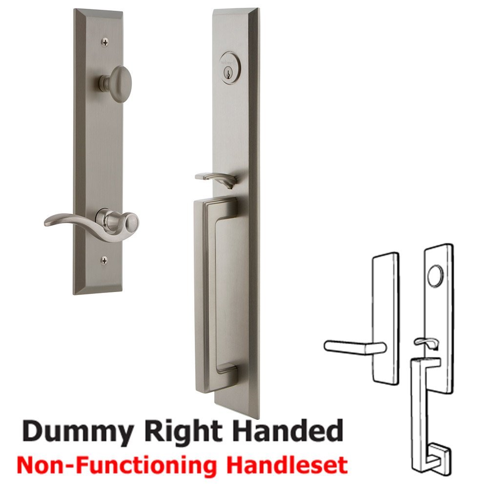 One-Piece Dummy Handleset with D Grip and Bellagio Right Handed Lever in Satin Nickel