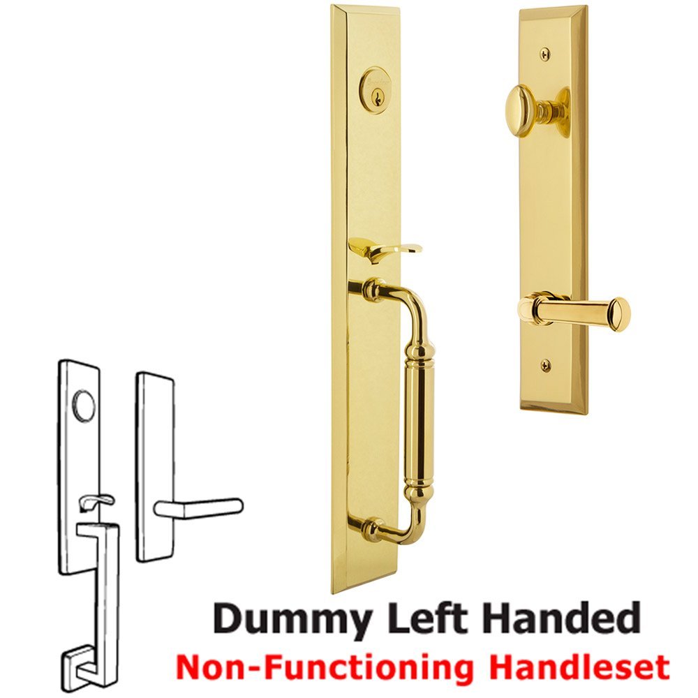 One-Piece Dummy Handleset with C Grip and Georgetown Left Handed Lever in Lifetime Brass