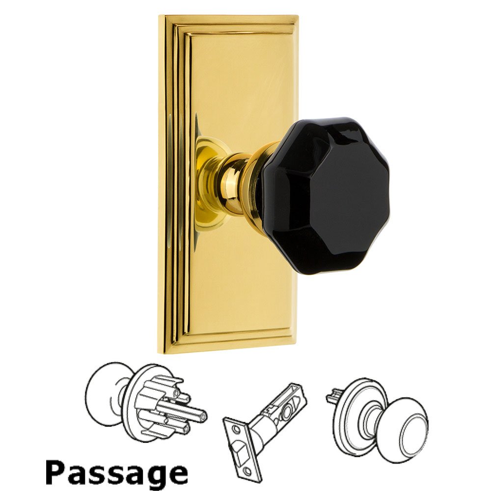 Passage - Carre Rosette with Black Lyon Crystal Knob in Lifetime Brass
