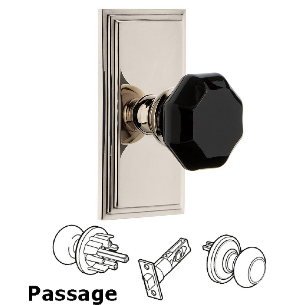 Passage - Carre Rosette with Black Lyon Crystal Knob in Polished Nickel