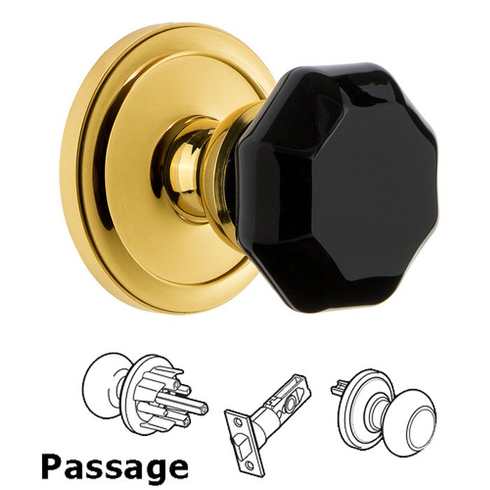 Passage - Circulaire Rosette with Black Lyon Crystal Knob in Lifetime Brass