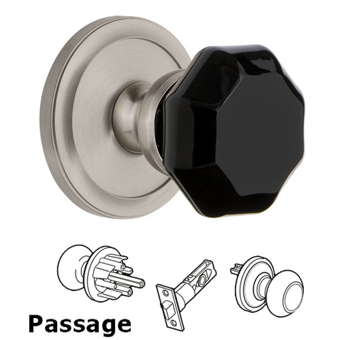 Passage - Circulaire Rosette with Black Lyon Crystal Knob in Satin Nickel