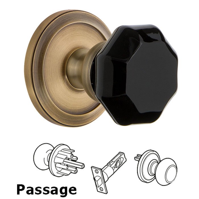 Passage - Circulaire Rosette with Black Lyon Crystal Knob in Vintage Brass