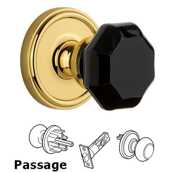 Passage - Georgetown Rosette with Black Lyon Crystal Knob in Lifetime Brass