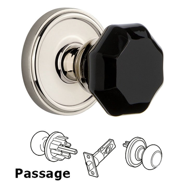 Passage - Georgetown Rosette with Black Lyon Crystal Knob in Polished Nickel