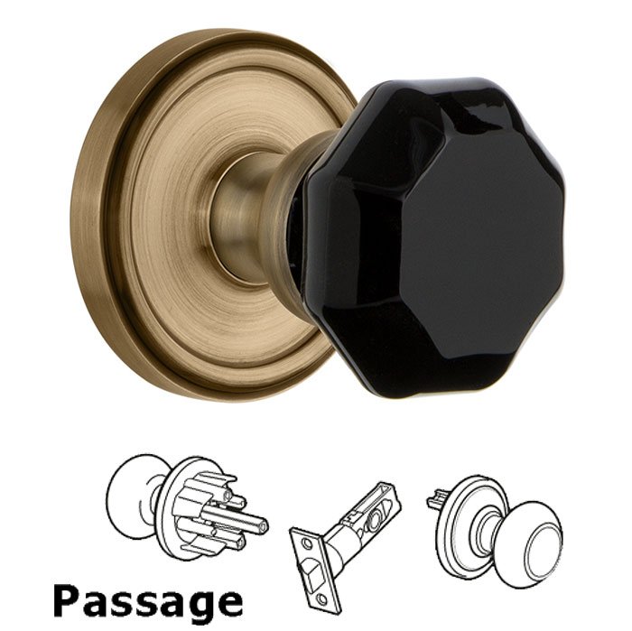 Passage - Georgetown Rosette with Black Lyon Crystal Knob in Vintage Brass
