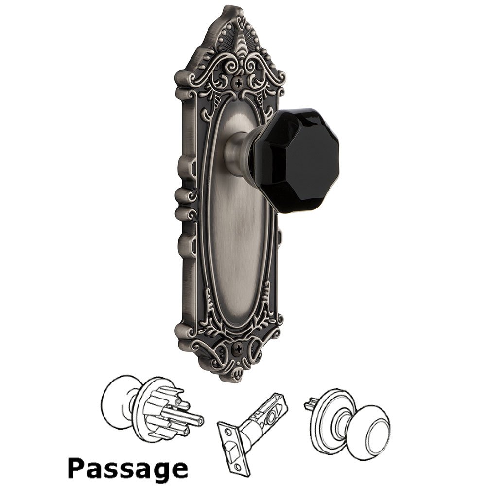 Passage - Grande Victorian Rosette with Black Lyon Crystal Knob in Antique Pewter
