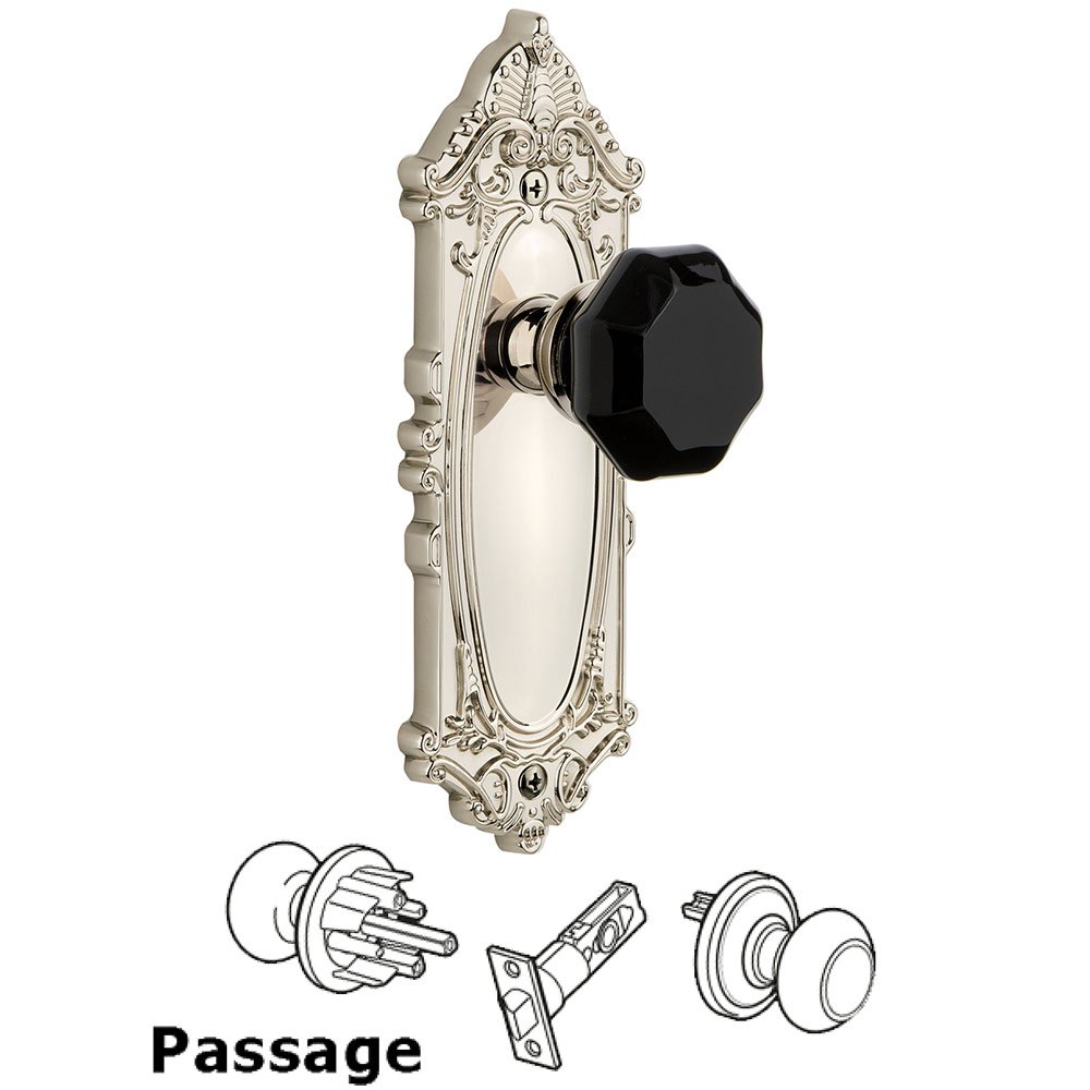 Passage - Grande Victorian Rosette with Black Lyon Crystal Knob in Polished Nickel