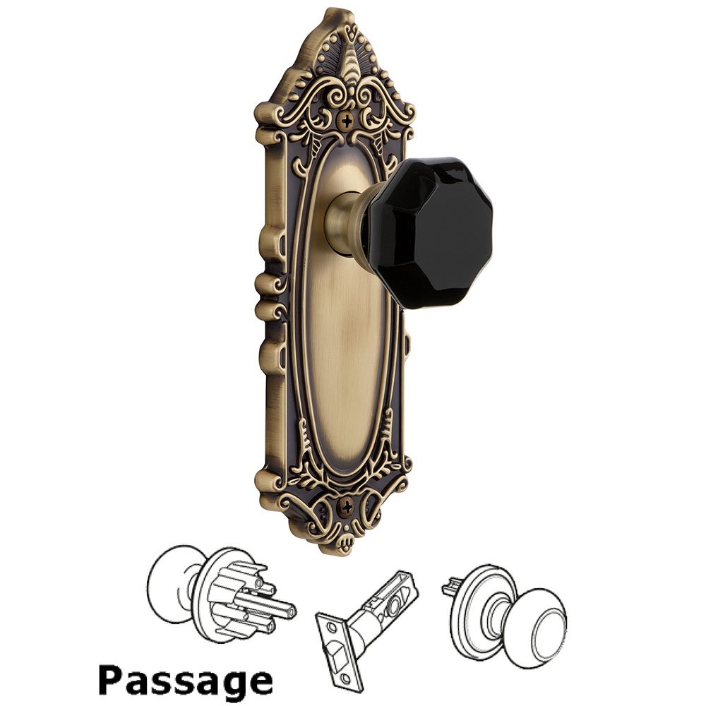 Passage - Grande Victorian Rosette with Black Lyon Crystal Knob in Vintage Brass