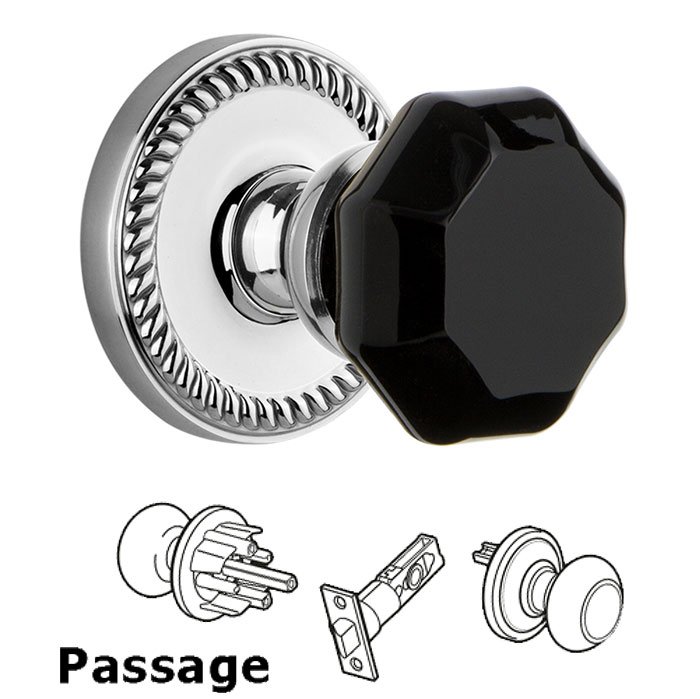 Passage - Newport Rosette with Black Lyon Crystal Knob in Bright Chrome