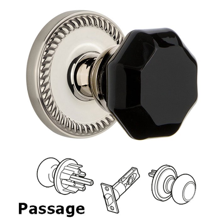 Passage - Newport Rosette with Black Lyon Crystal Knob in Polished Nickel