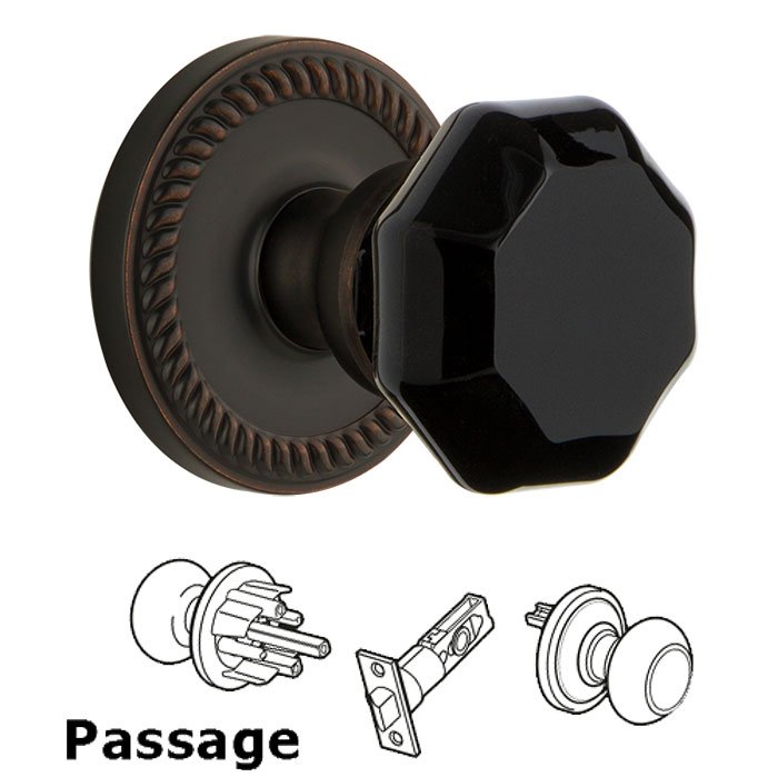 Passage - Newport Rosette with Black Lyon Crystal Knob in Timeless Bronze