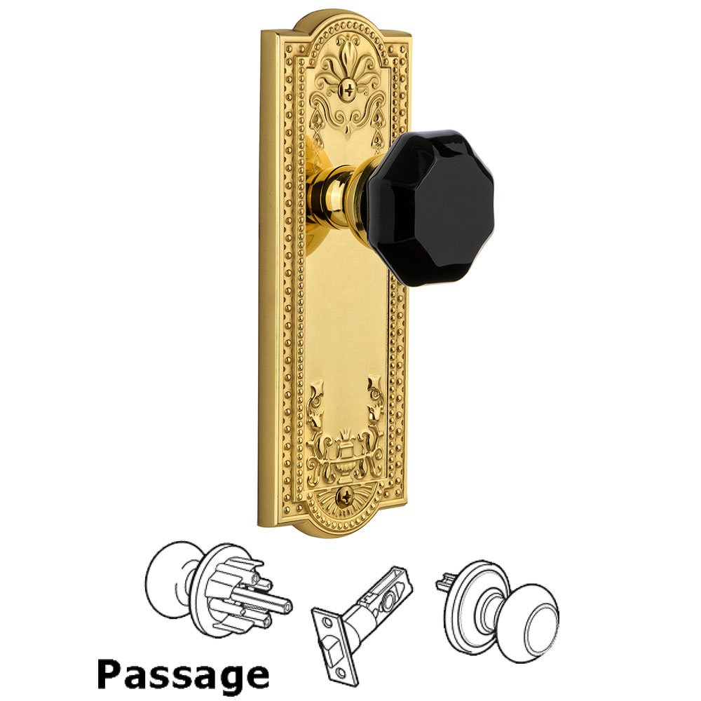 Passage - Parthenon Rosette with Black Lyon Crystal Knob in Polished Brass