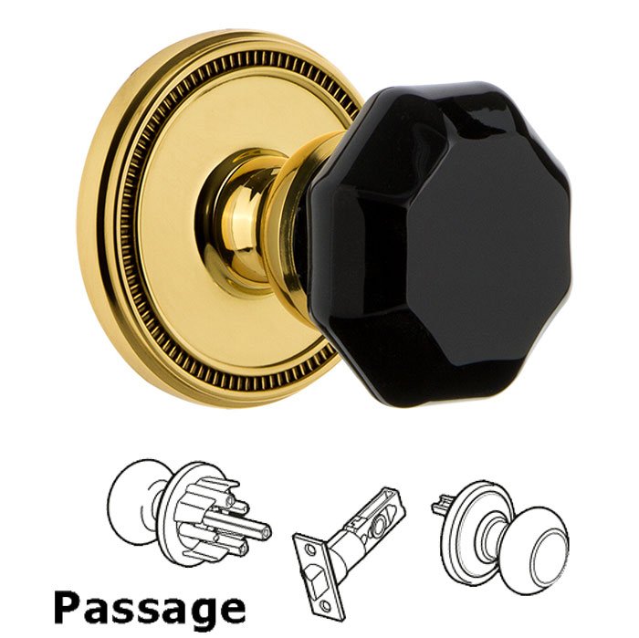 Passage - Soleil Rosette with Black Lyon Crystal Knob in Polished Brass