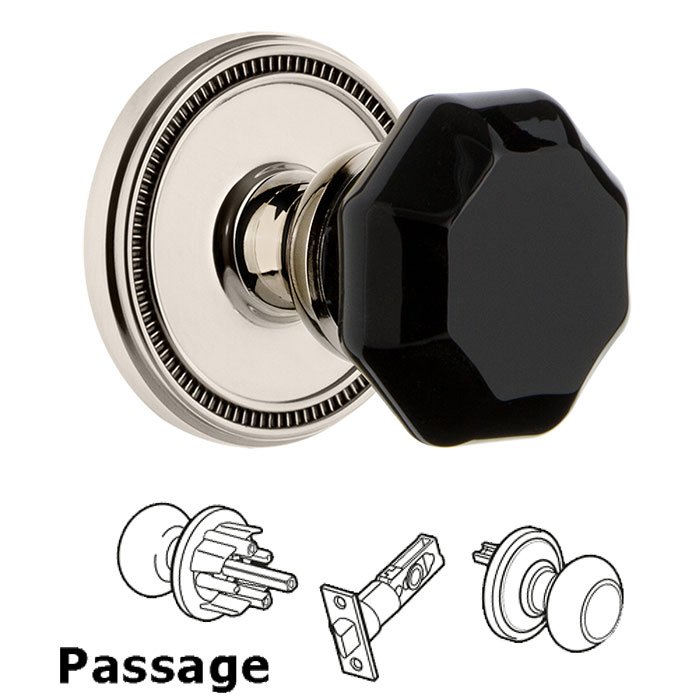Passage - Soleil Rosette with Black Lyon Crystal Knob in Polished Nickel