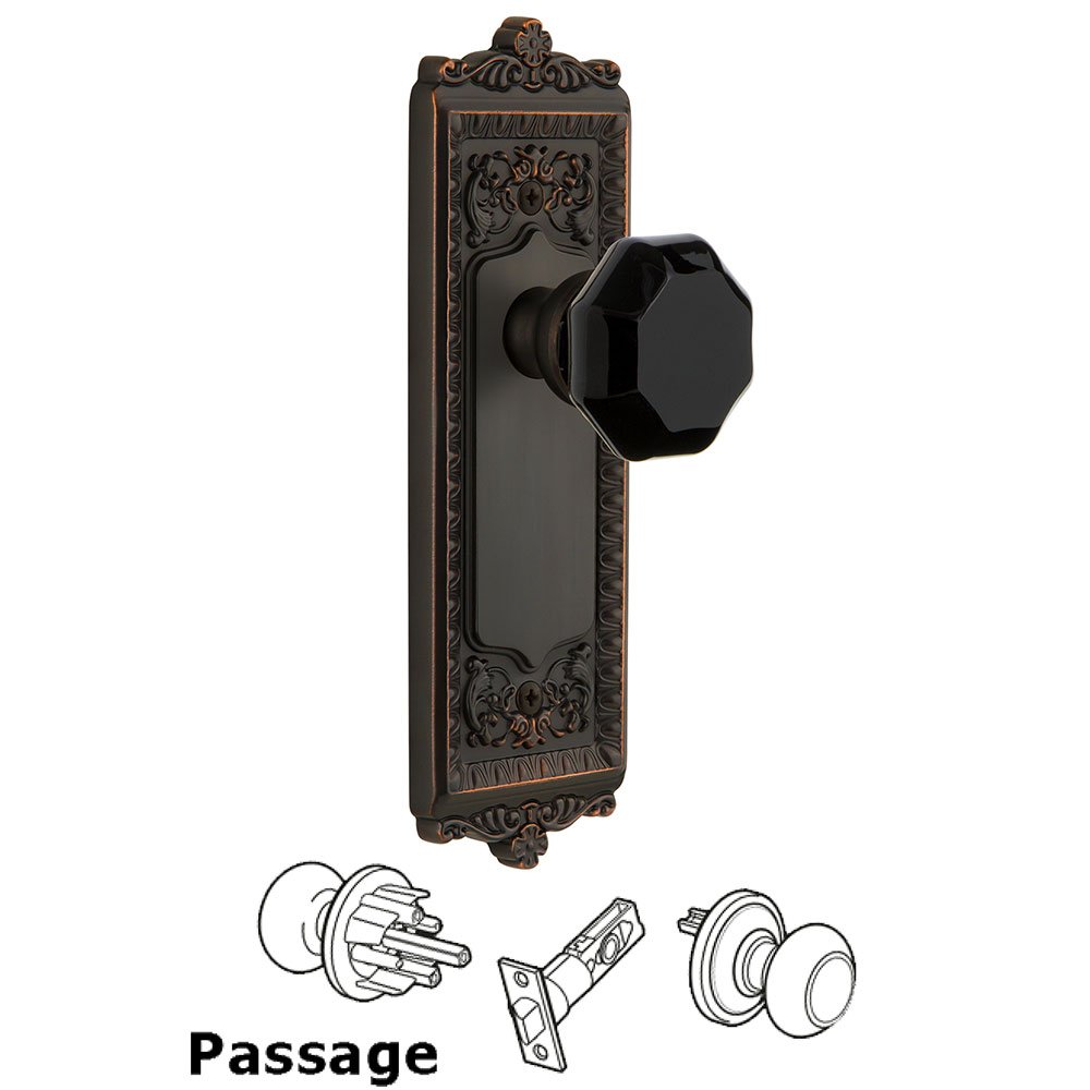 Passage - Windsor Rosette with Black Lyon Crystal Knob in Timeless Bronze