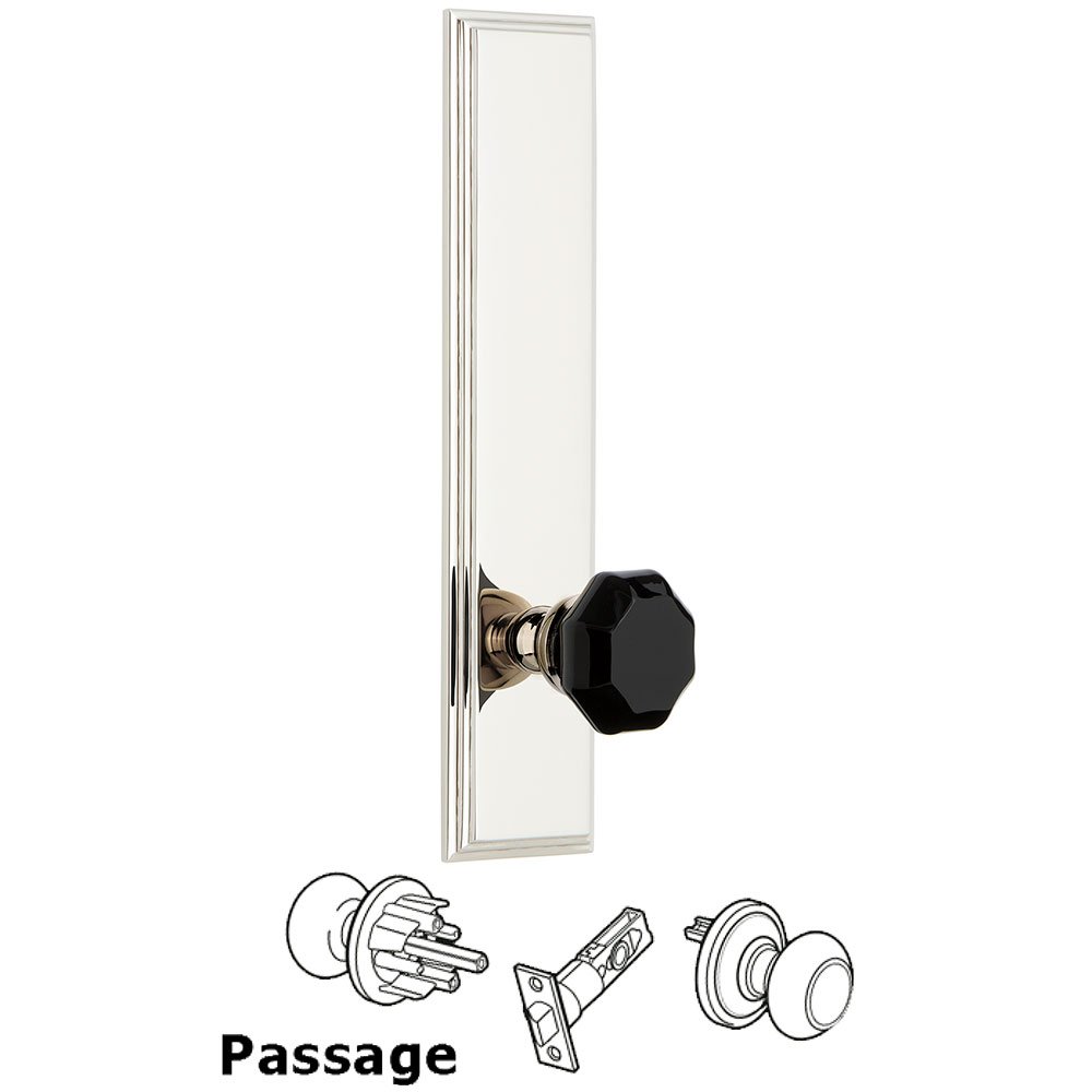Passage Carre Tall Plate with Black Lyon Crystal Knob in Polished Nickel