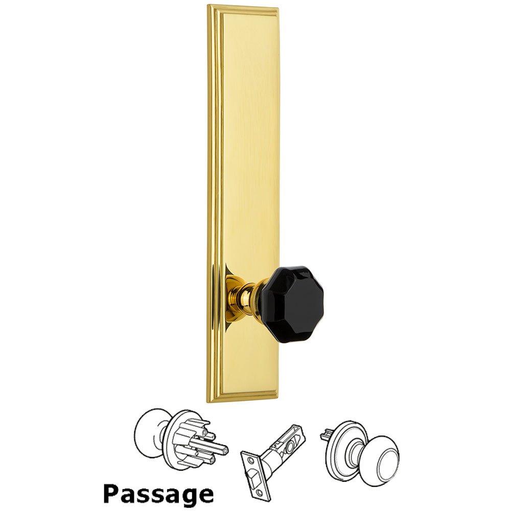 Passage Carre Tall Plate with Black Lyon Crystal Knob in Lifetime Brass