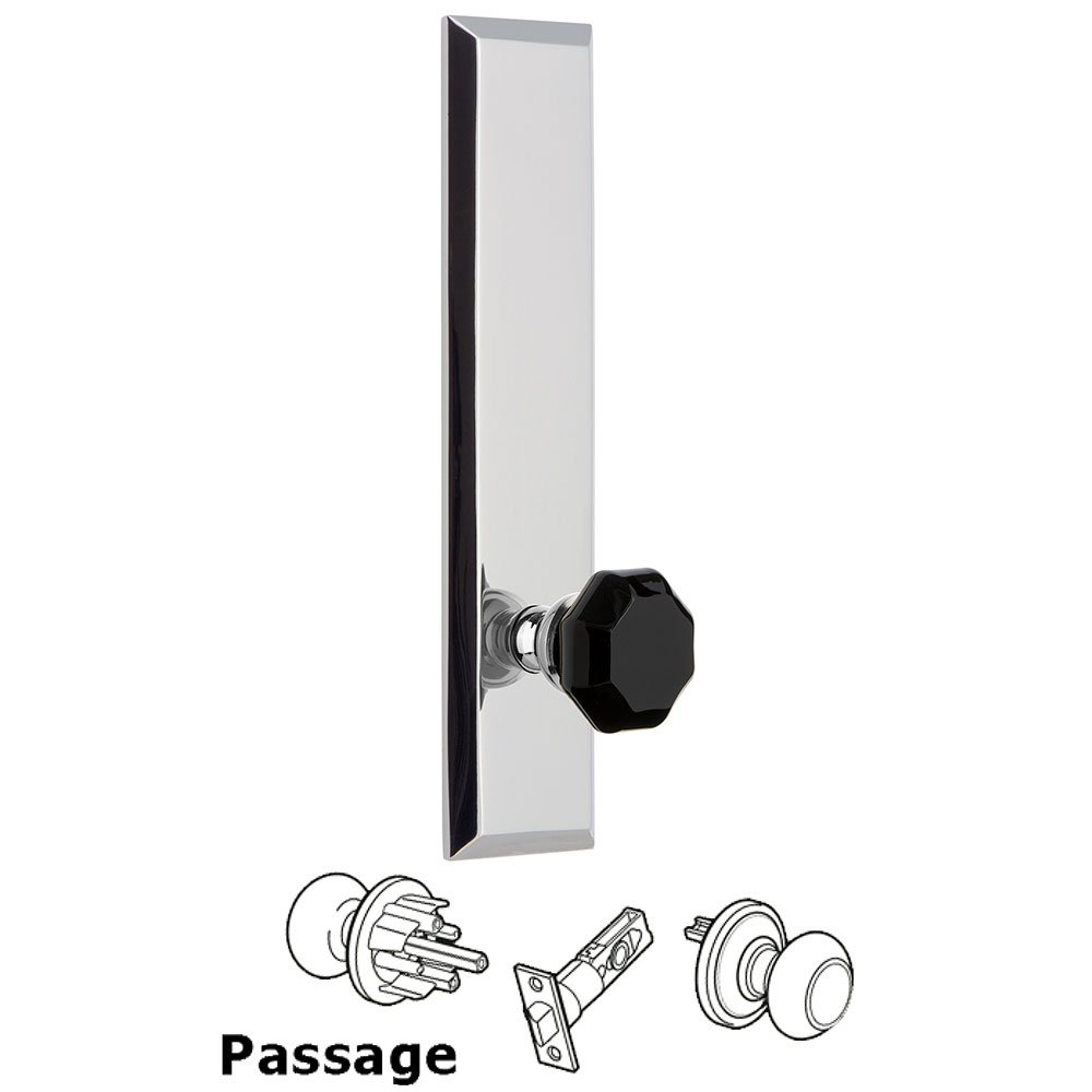 Passage Fifth Avenue Tall with Black Lyon Crystal Knob in Bright Chrome