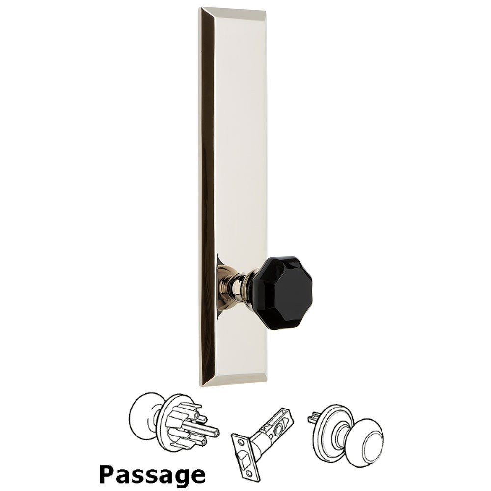 Passage Fifth Avenue Tall with Black Lyon Crystal Knob in Polished Nickel