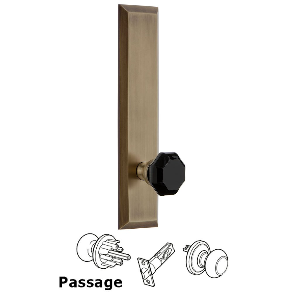 Passage Fifth Avenue Tall with Black Lyon Crystal Knob in Vintage Brass