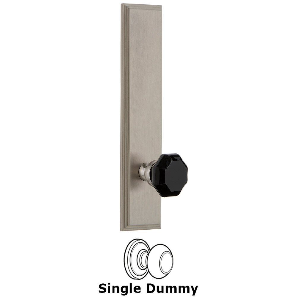Dummy Carre Tall Plate with Black Lyon Crystal Knob in Satin Nickel