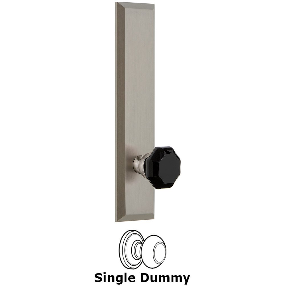 Single Dummy Fifth Avenue Tall Plate with Black Lyon Crystal Knob in Satin Nickel