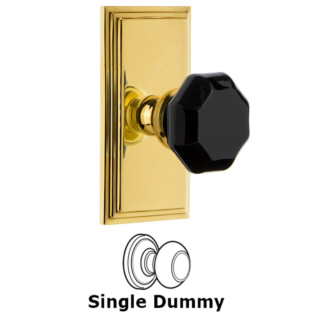 Single Dummy - Carre Rosette with Black Lyon Crystal Knob in Polished Brass