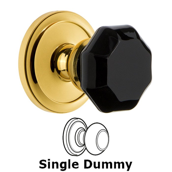 Single Dummy - Circulaire Rosette with Black Lyon Crystal Knob in Polished Brass