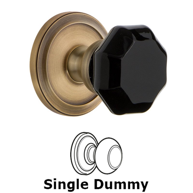 Single Dummy - Circulaire Rosette with Black Lyon Crystal Knob in Vintage Brass